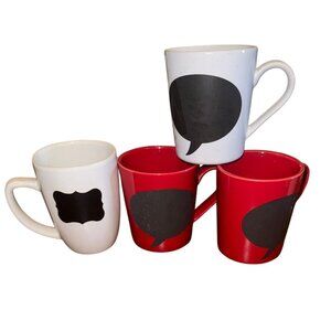 Set Of 4 World Market & Royal Norkfolk Red & White Chalkboard Speech Bubble Mugs